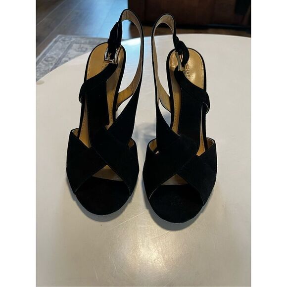 Michael by Michael Kors Women’s Size 10 Suede Peep Toe Slingback Heels Black - Picture 5 of 12
